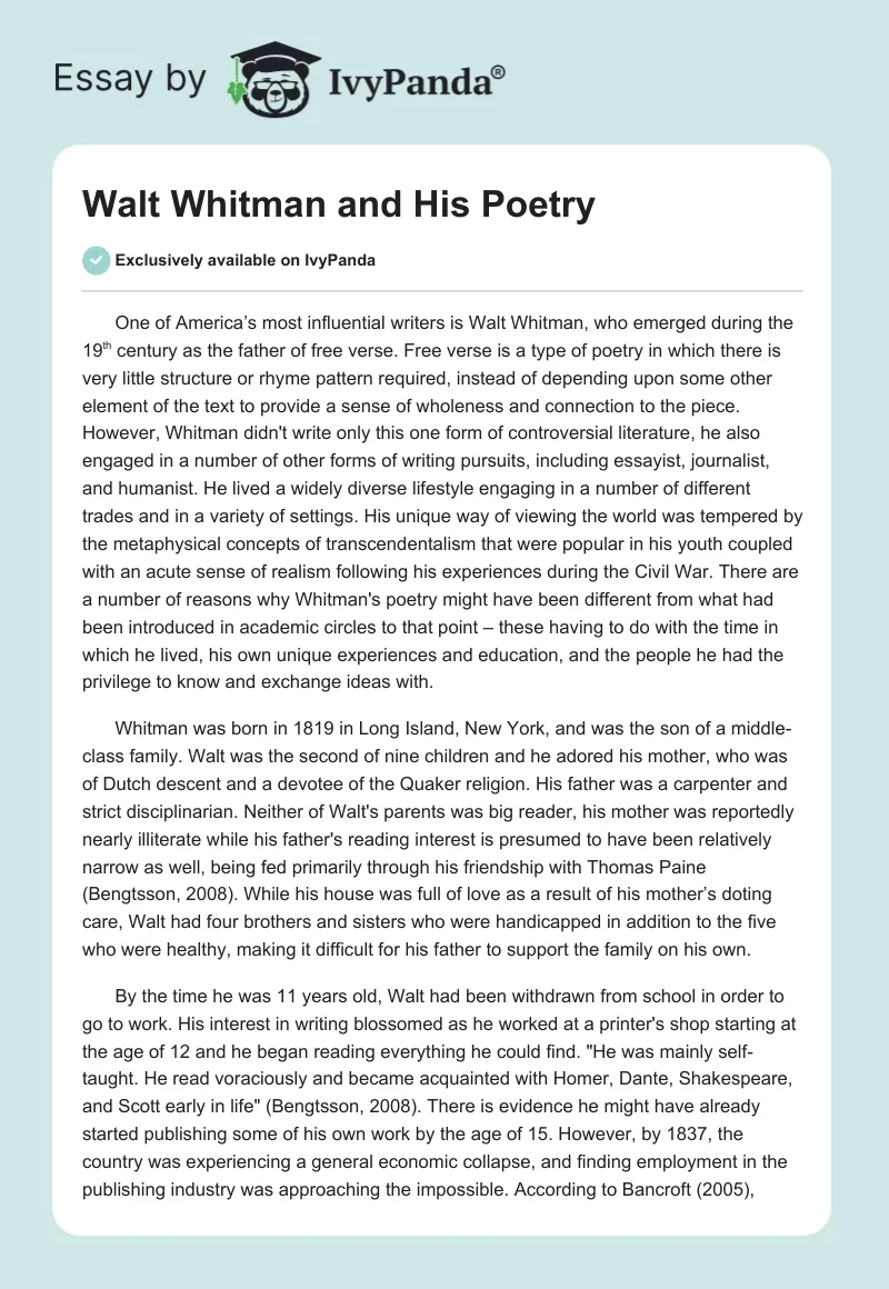 Walt Whitman and His Poetry. Page 1