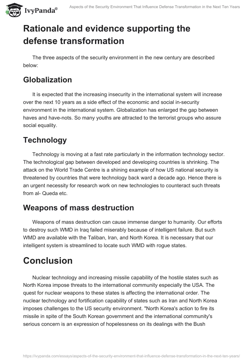 Aspects of the Security Environment That Influence Defense Transformation in the Next Ten Years. Page 2
