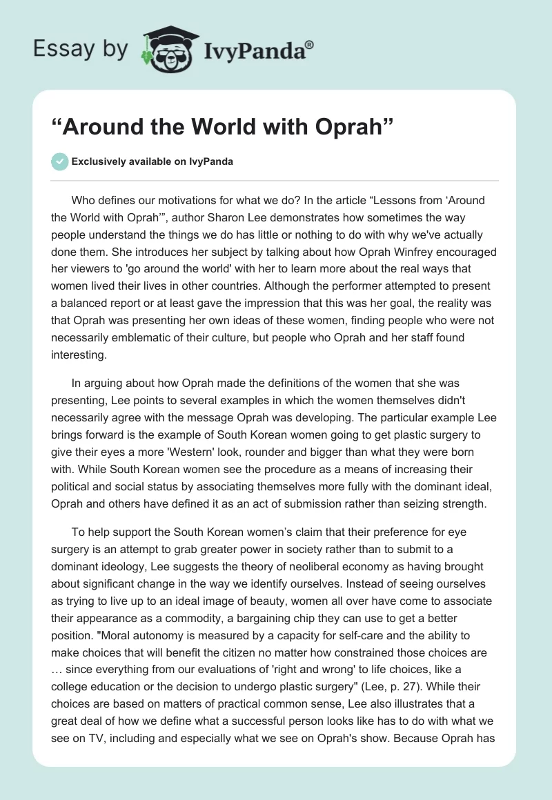 “Around the World with Oprah”. Page 1