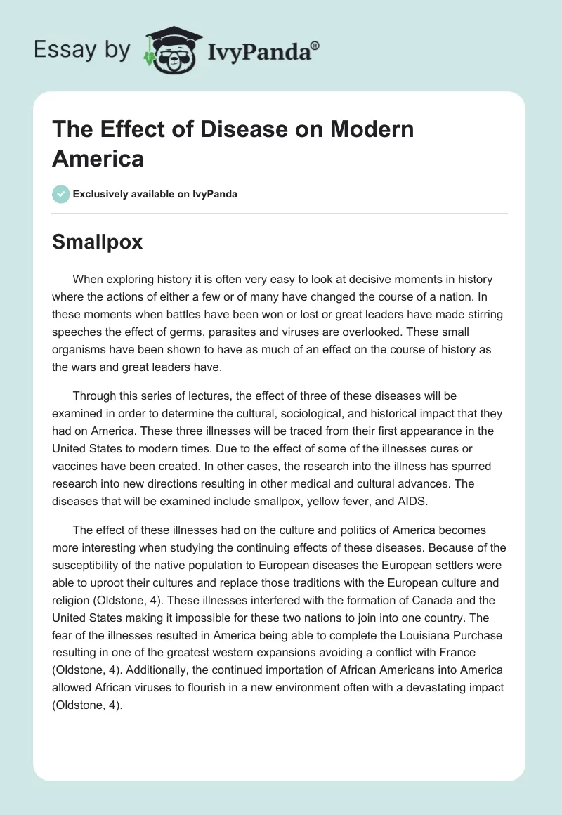 The Effect of Disease on Modern America. Page 1