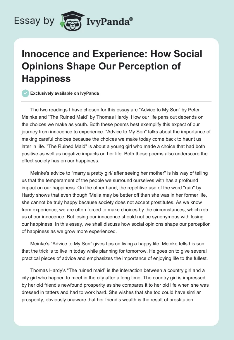 Innocence and Experience: How Social Opinions Shape Our Perception of Happiness. Page 1