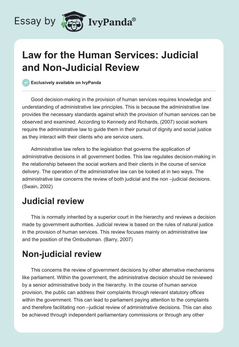 Law for the Human Services: Judicial and Non-Judicial Review. Page 1