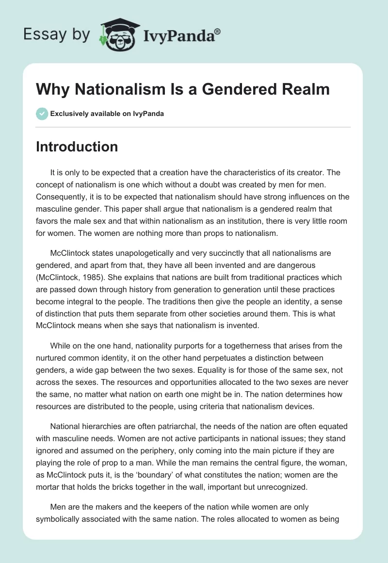 Why Nationalism Is a Gendered Realm. Page 1