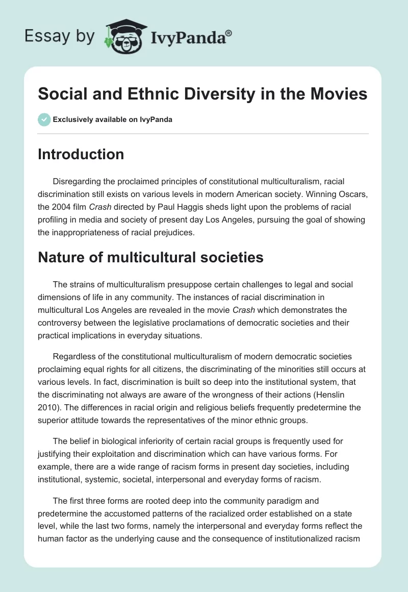 Social and Ethnic Diversity in the Movies. Page 1