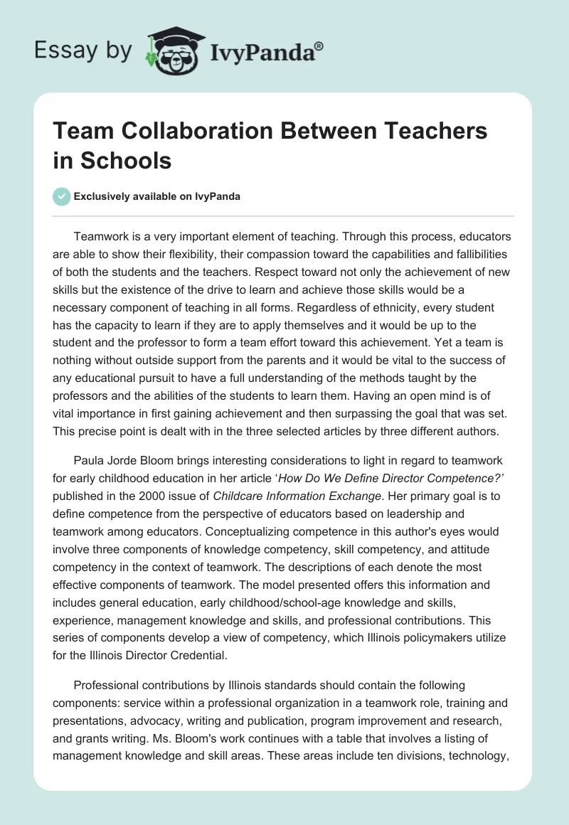Team Collaboration Between Teachers in Schools. Page 1
