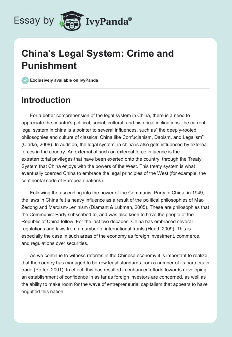 China's Legal System: Crime and Punishment. Page 1