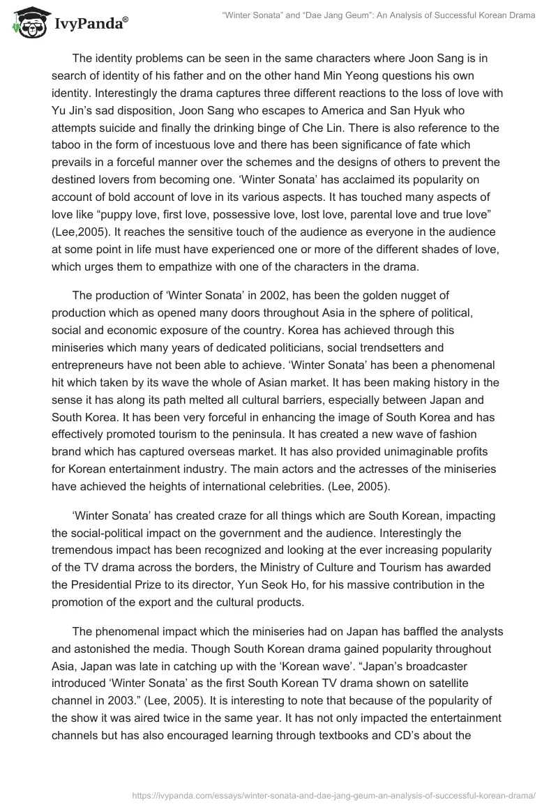 “Winter Sonata” and “Dae Jang Geum”: An Analysis of Successful Korean Drama. Page 4