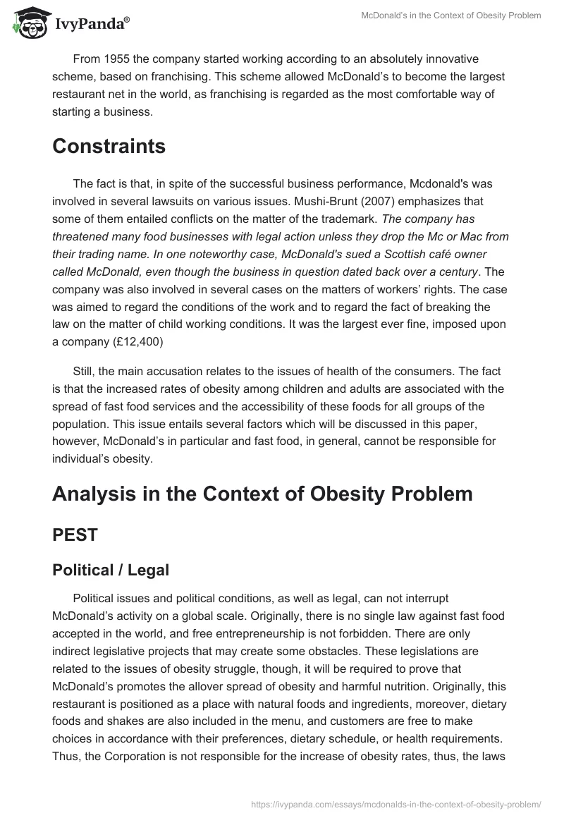 McDonald’s in the Context of Obesity Problem. Page 2