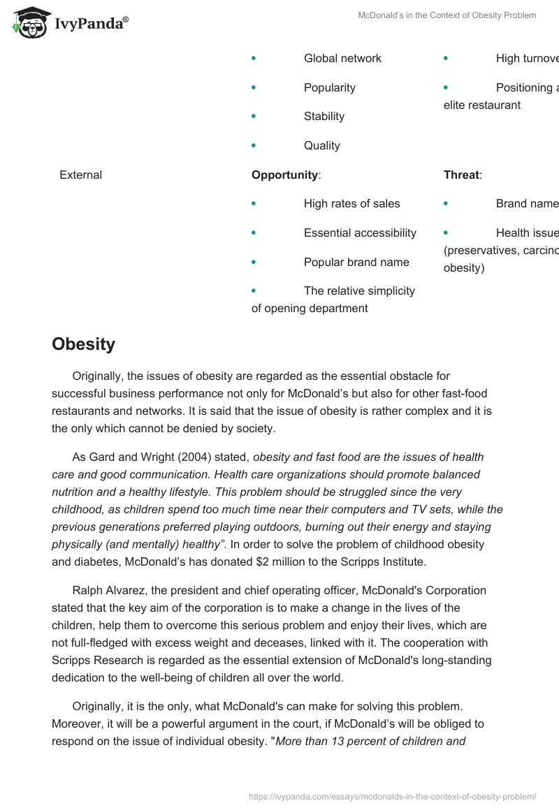 McDonald’s in the Context of Obesity Problem. Page 4