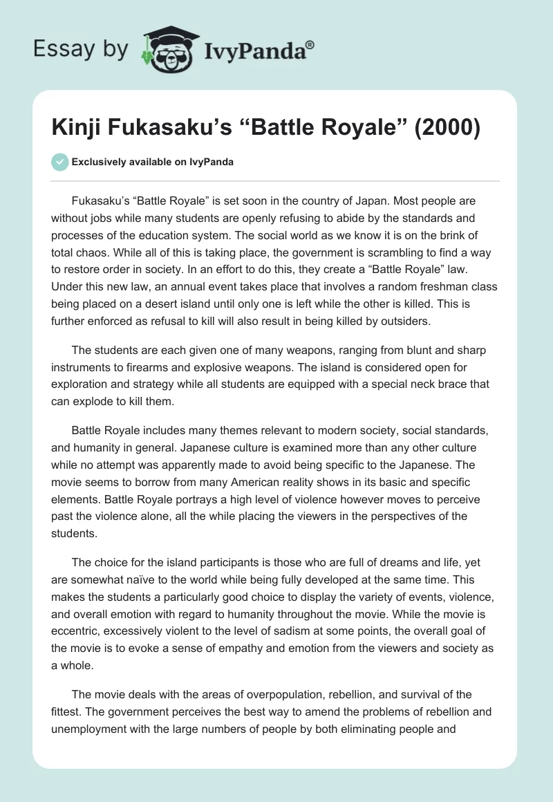 An Analysis of Kinji Fukasaku's Battle Royale – JFR Blog