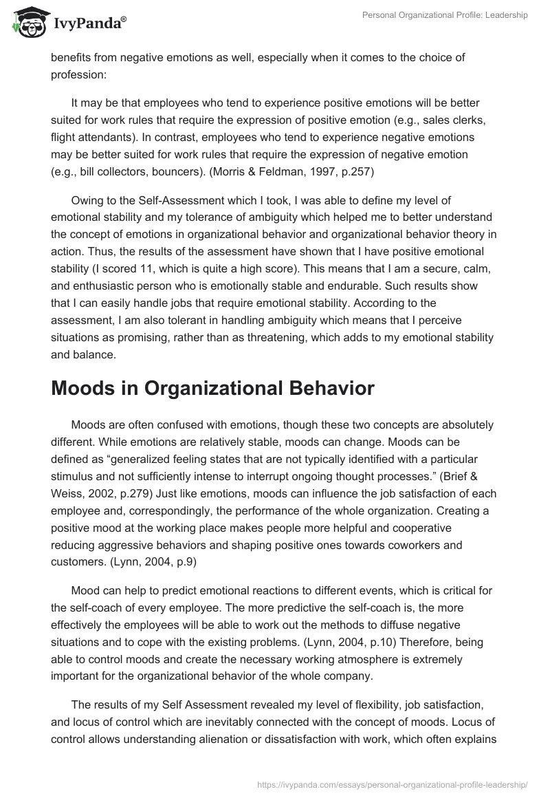Personal Organizational Profile: Leadership. Page 2
