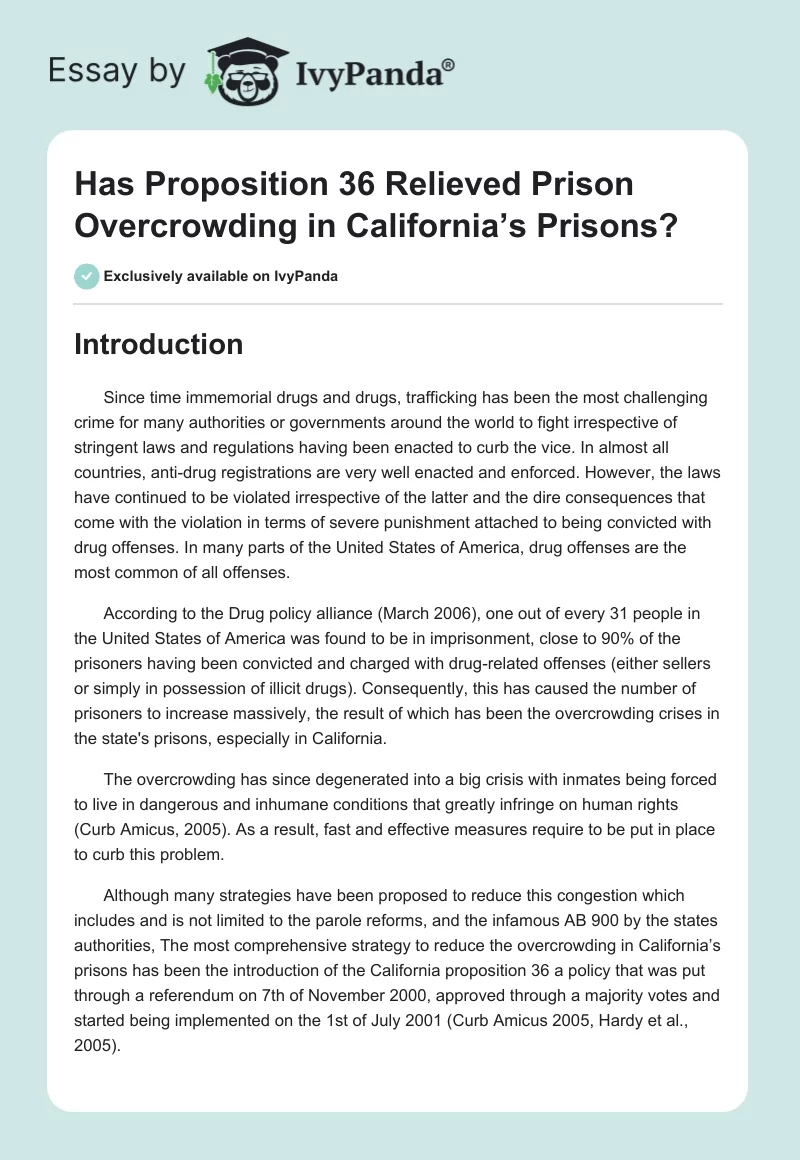 Has Proposition 36 Relieved Prison Overcrowding in California’s Prisons?. Page 1