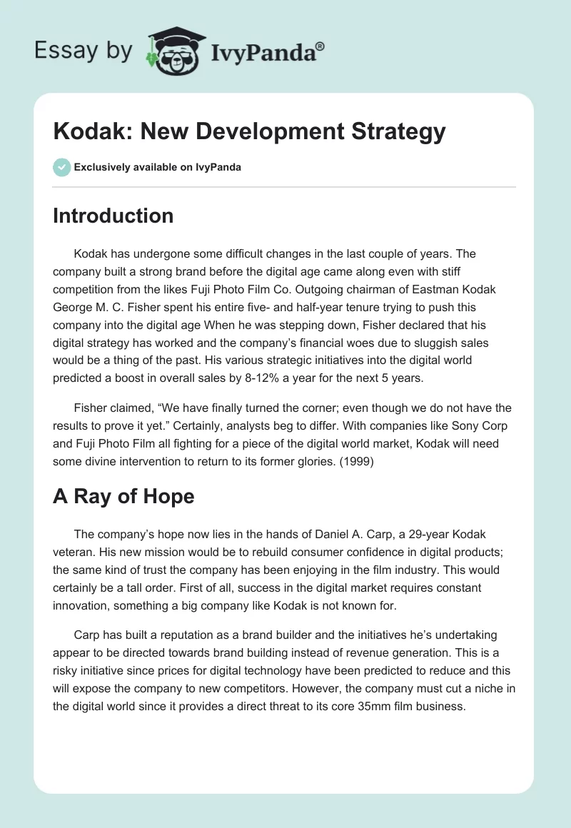 Kodak: New Development Strategy. Page 1