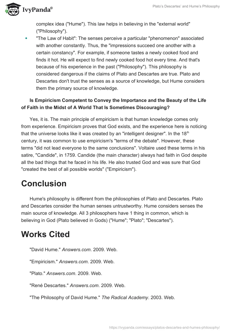 Plato’s Descartes’ and Hume’s Philosophy. Page 2