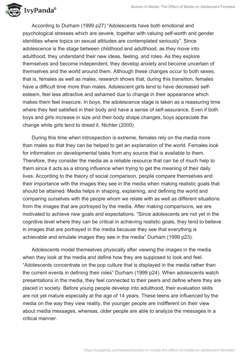 Sexism in Media: The Effect of Media on Adolescent Females. Page 2