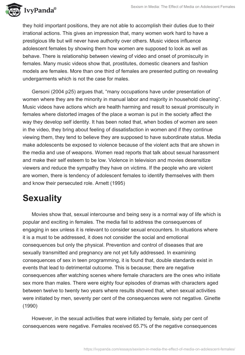 Sexism in Media: The Effect of Media on Adolescent Females. Page 4