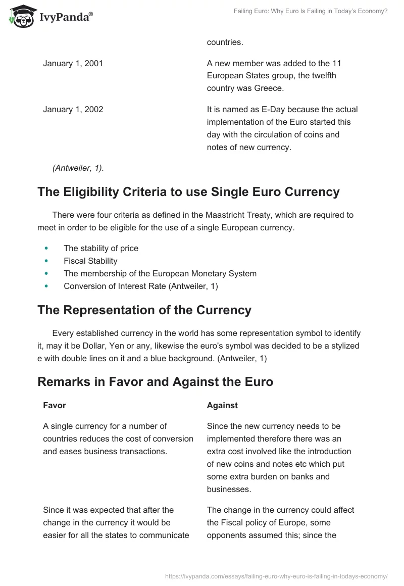 Failing Euro: Why Euro Is Failing in Today’s Economy?. Page 2