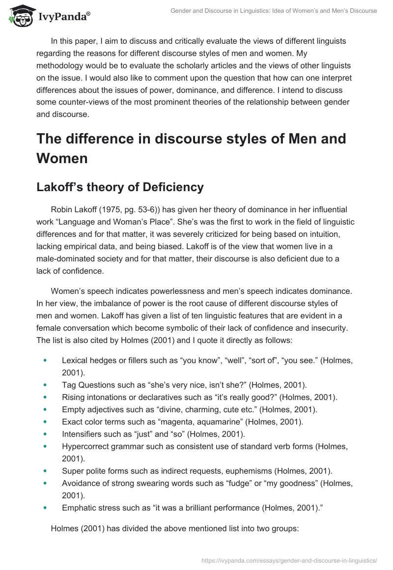 Gender and Discourse in Linguistics: Idea of Women’s and Men’s Discourse. Page 2