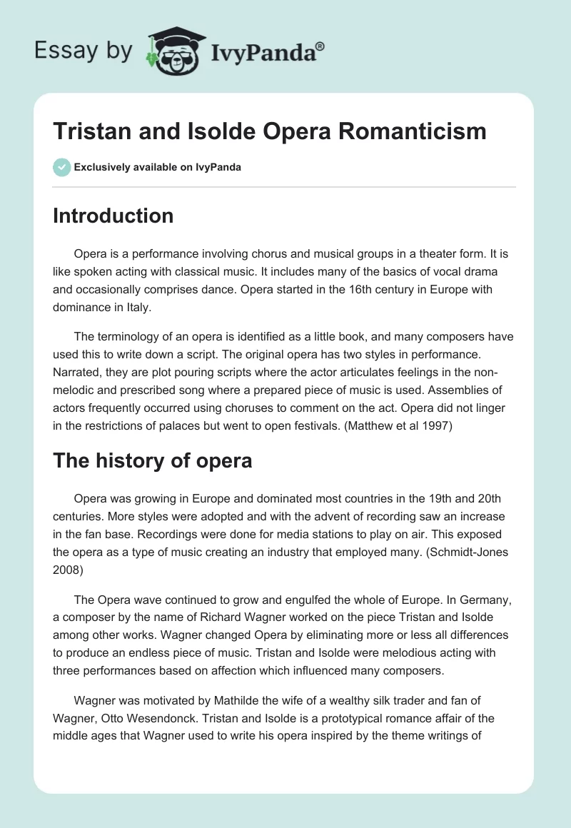 Tristan and Isolde Opera Romanticism. Page 1