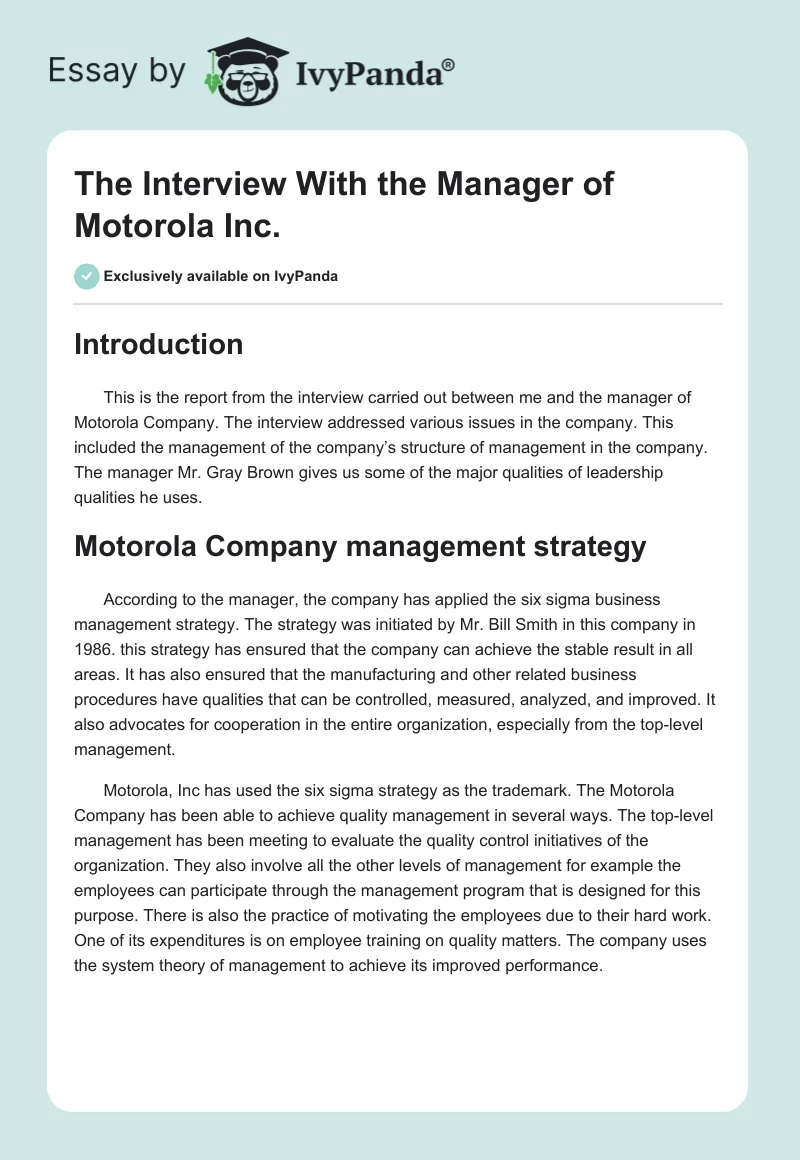 The Interview With the Manager of Motorola Inc.. Page 1