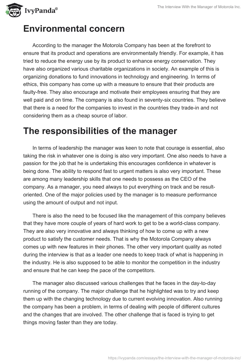 The Interview With the Manager of Motorola Inc.. Page 2