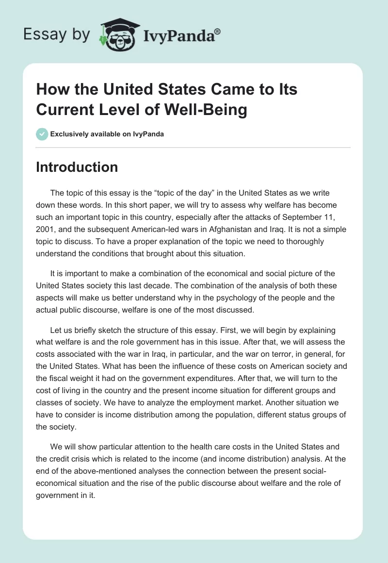 How the United States Came to Its Current Level of Well-Being. Page 1