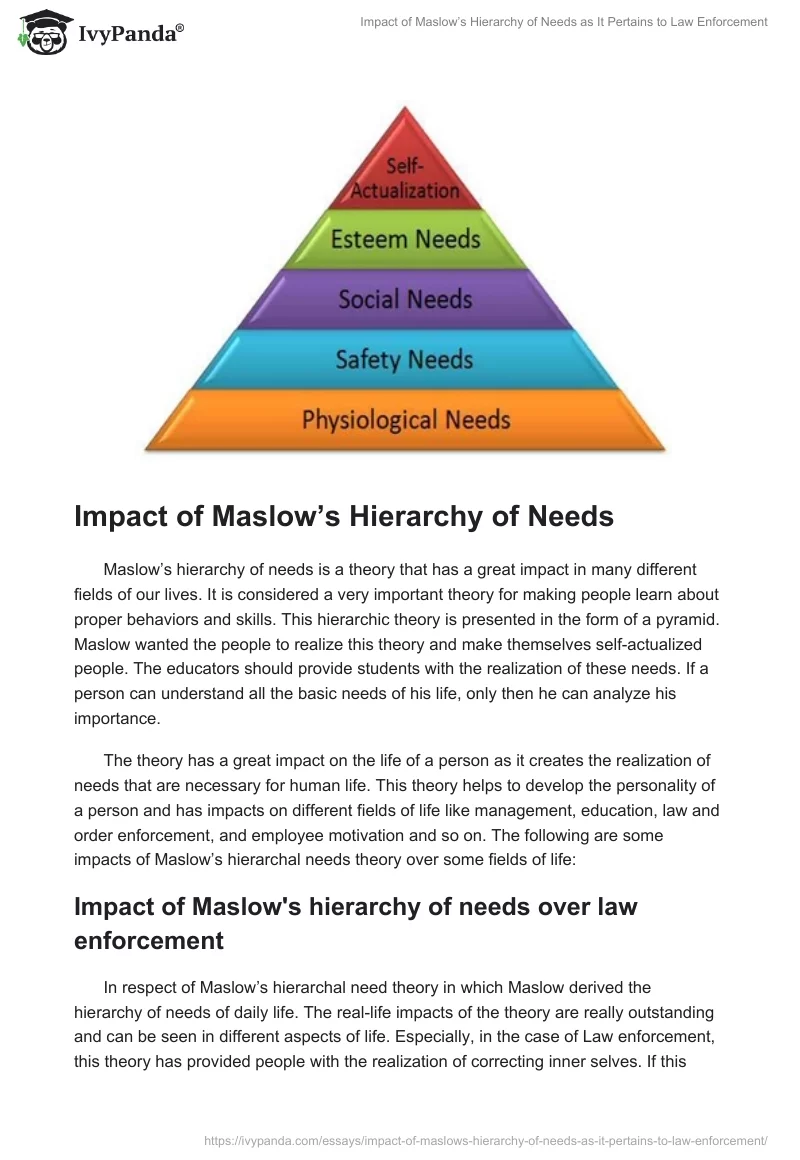 Impact of Maslow’s Hierarchy of Needs as It Pertains to Law Enforcement. Page 3
