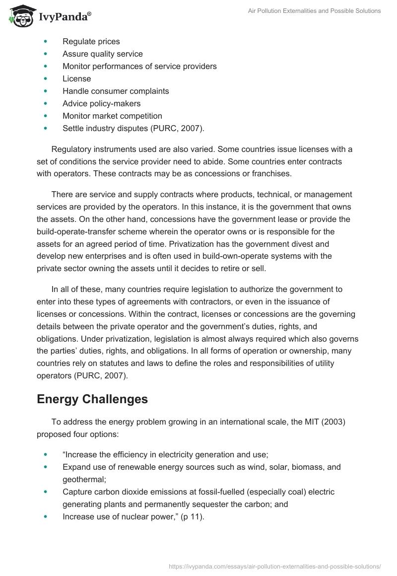 Air Pollution Externalities and Possible Solutions. Page 4