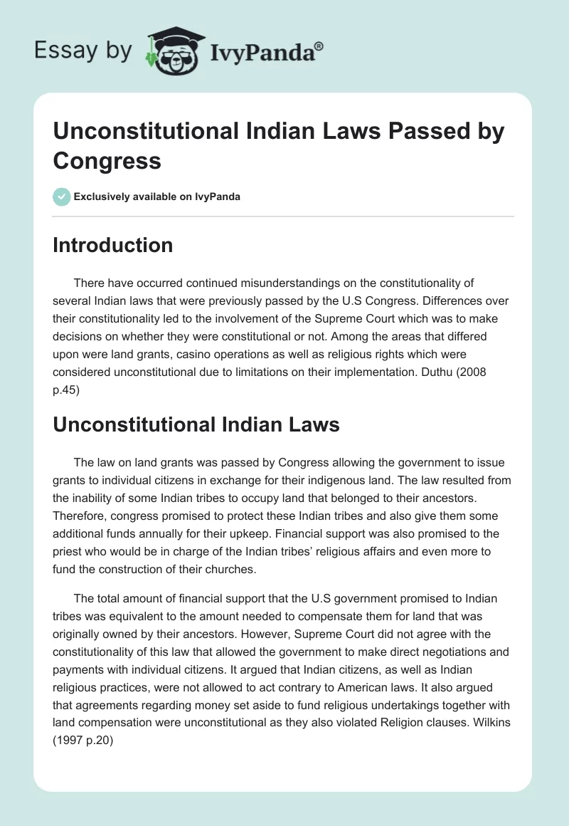 Unconstitutional Indian Laws Passed by Congress. Page 1