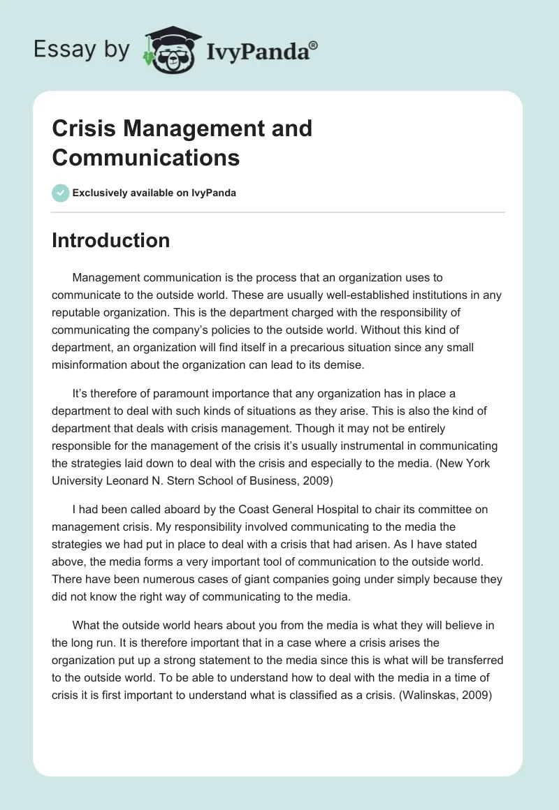 Crisis Management and Communications. Page 1