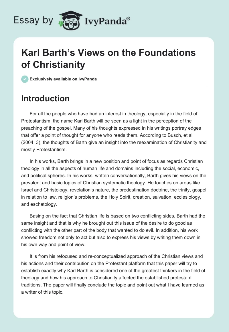 Karl Barth’s Views on the Foundations of Christianity. Page 1