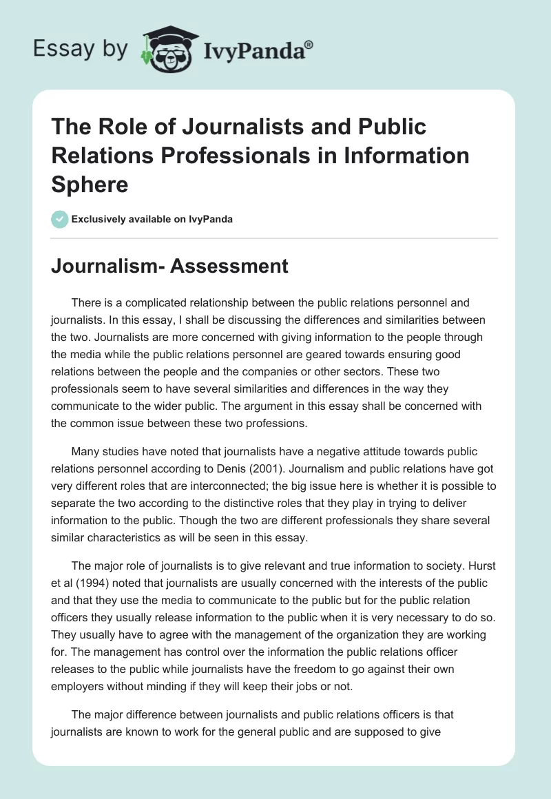 The Role of Journalists and Public Relations Professionals in Information Sphere. Page 1
