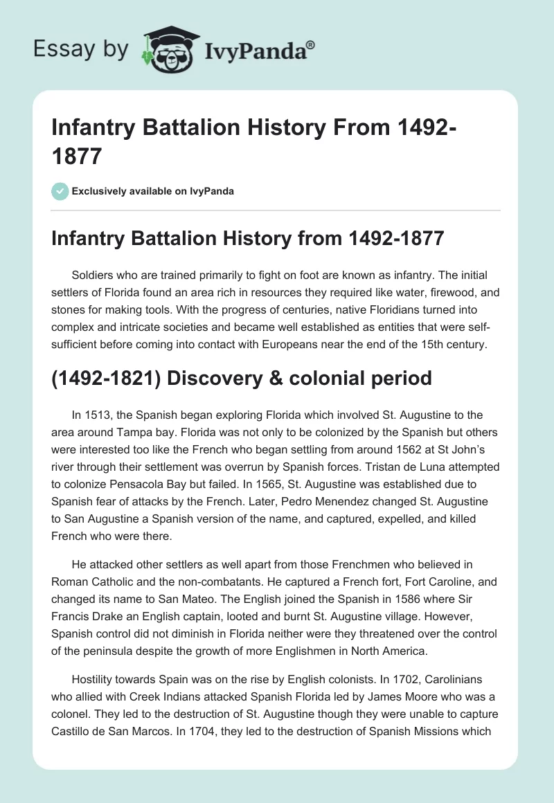 Infantry Battalion History From 1492-1877. Page 1