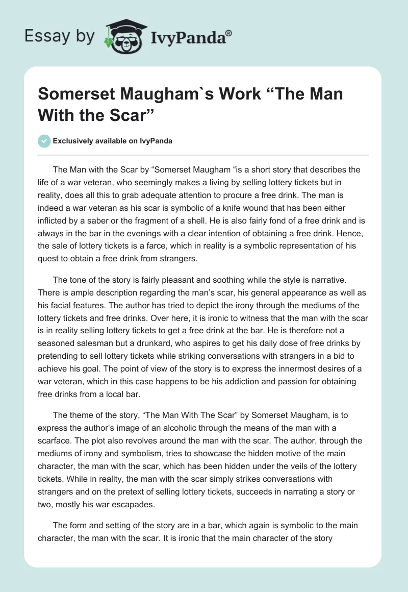 Somerset Maugham`s Work “The Man With the Scar”. Page 1