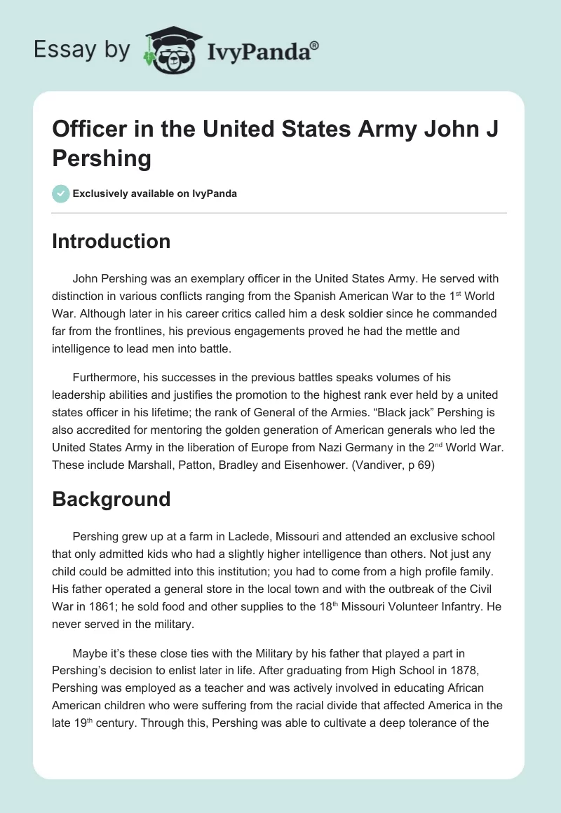 Officer in the United States Army John J Pershing. Page 1