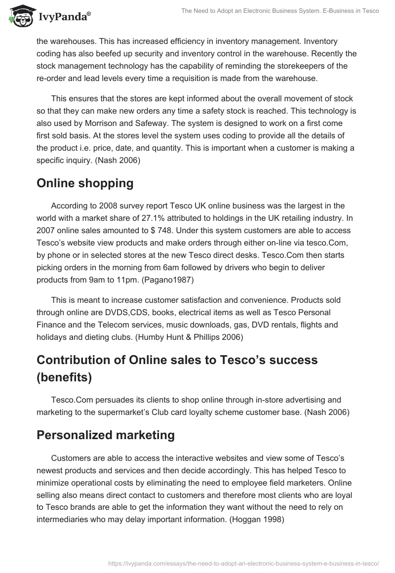 The Need to Adopt an Electronic Business System. E-Business in Tesco. Page 3