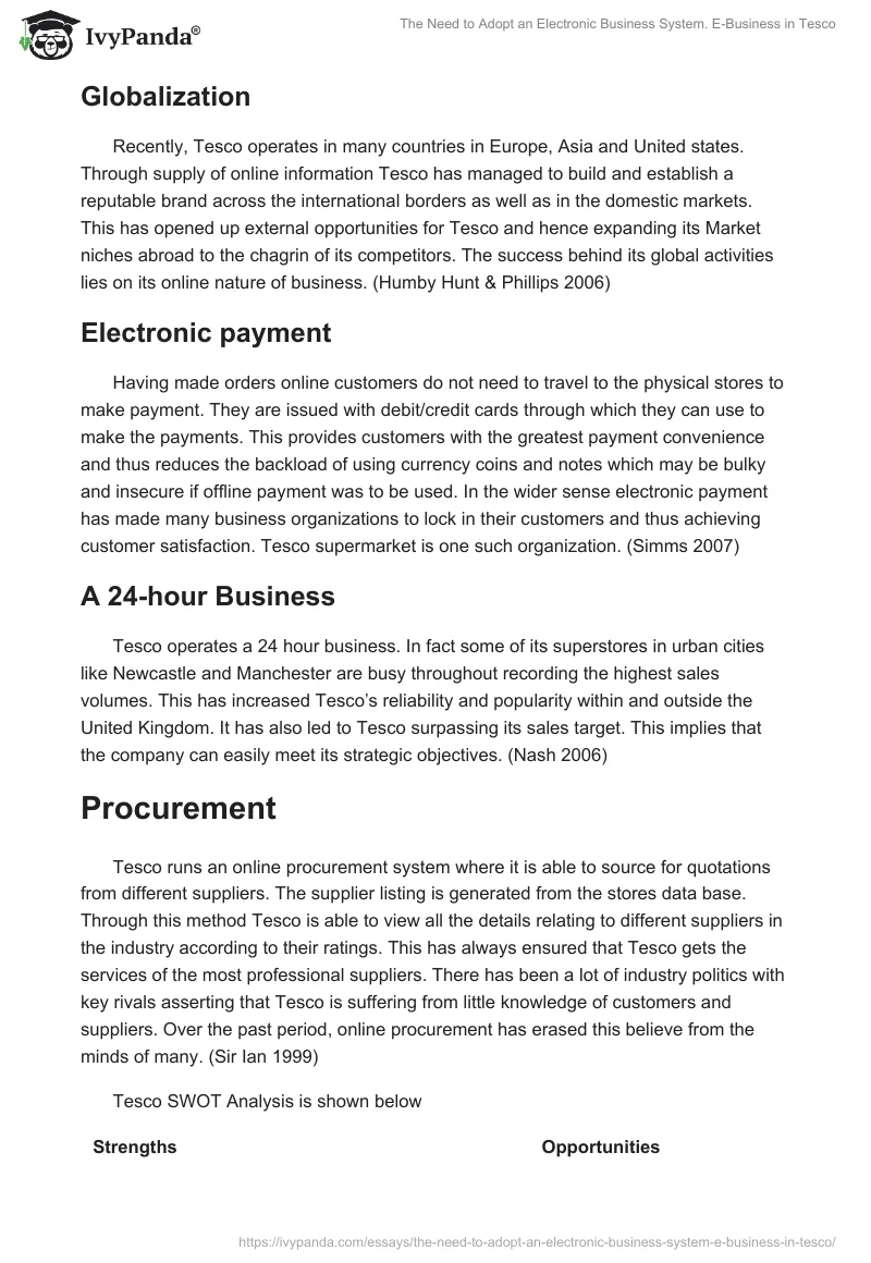 The Need to Adopt an Electronic Business System. E-Business in Tesco. Page 4
