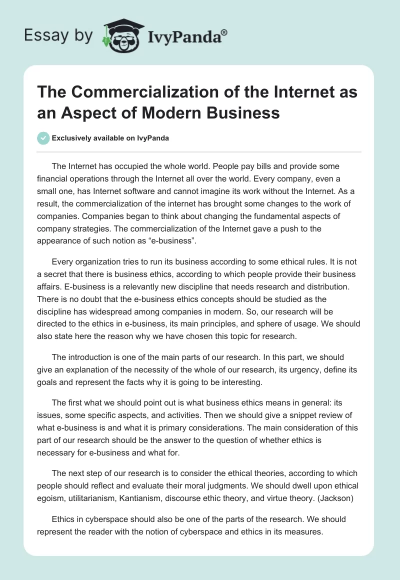 The Commercialization of the Internet as an Aspect of Modern Business. Page 1