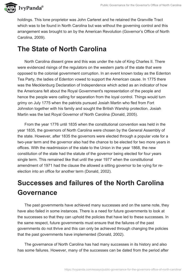 Public Governance for the Governor's Office of North Carolina. Page 3