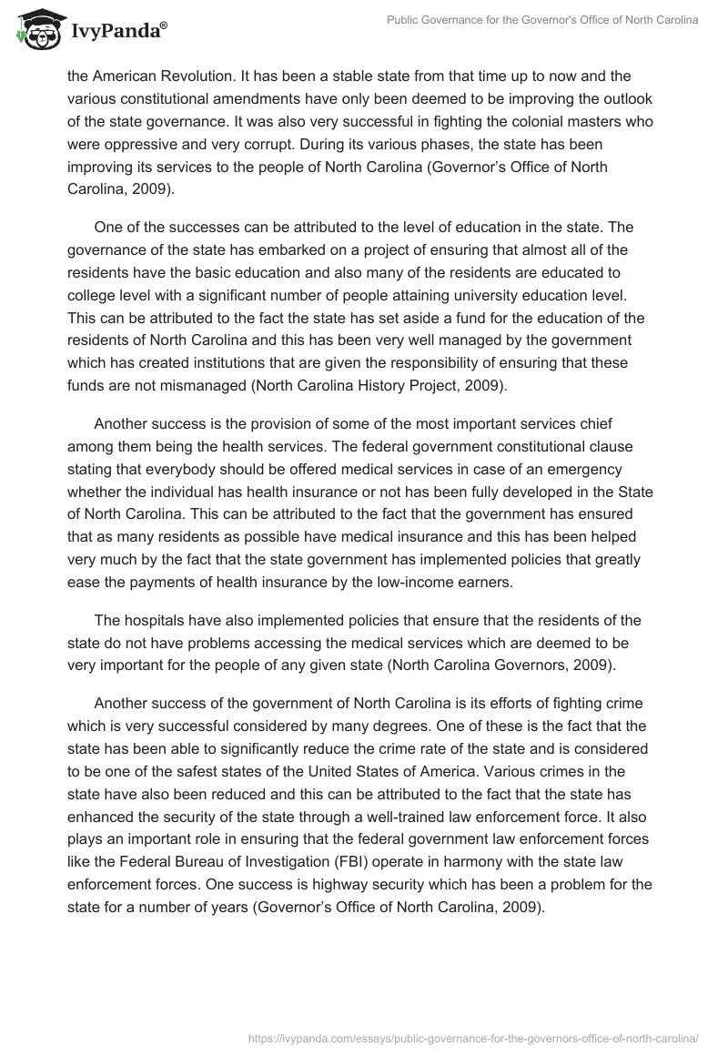Public Governance for the Governor's Office of North Carolina. Page 4