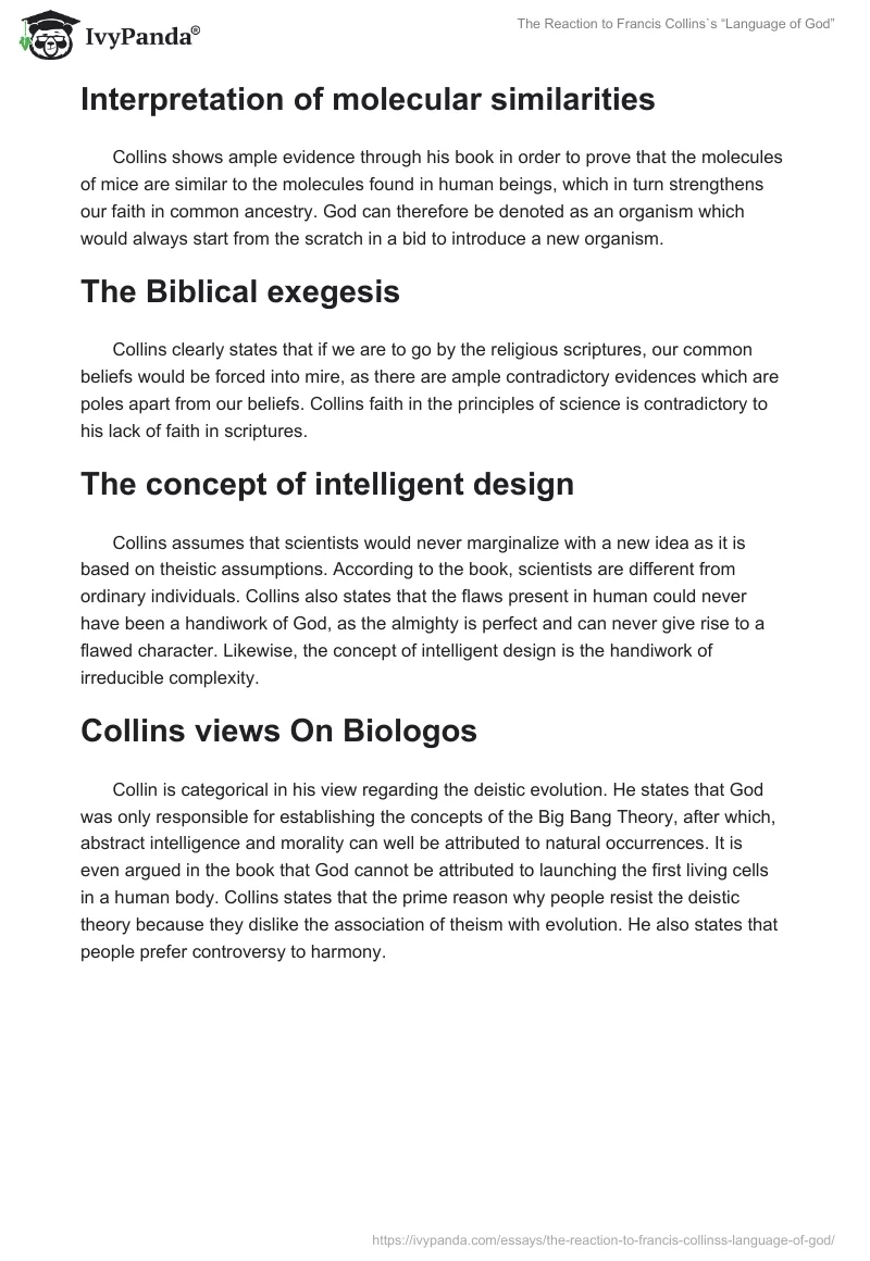 The Reaction to Francis Collins`s “Language of God”. Page 2