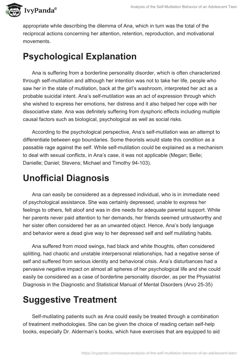 Analysis of the Self-Mutilation Behavior of an Adolescent Teen. Page 4