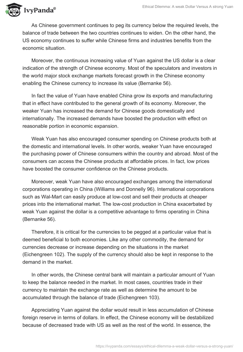 Ethical Dilemma: "A weak Dollar Versus A strong Yuan". Page 2