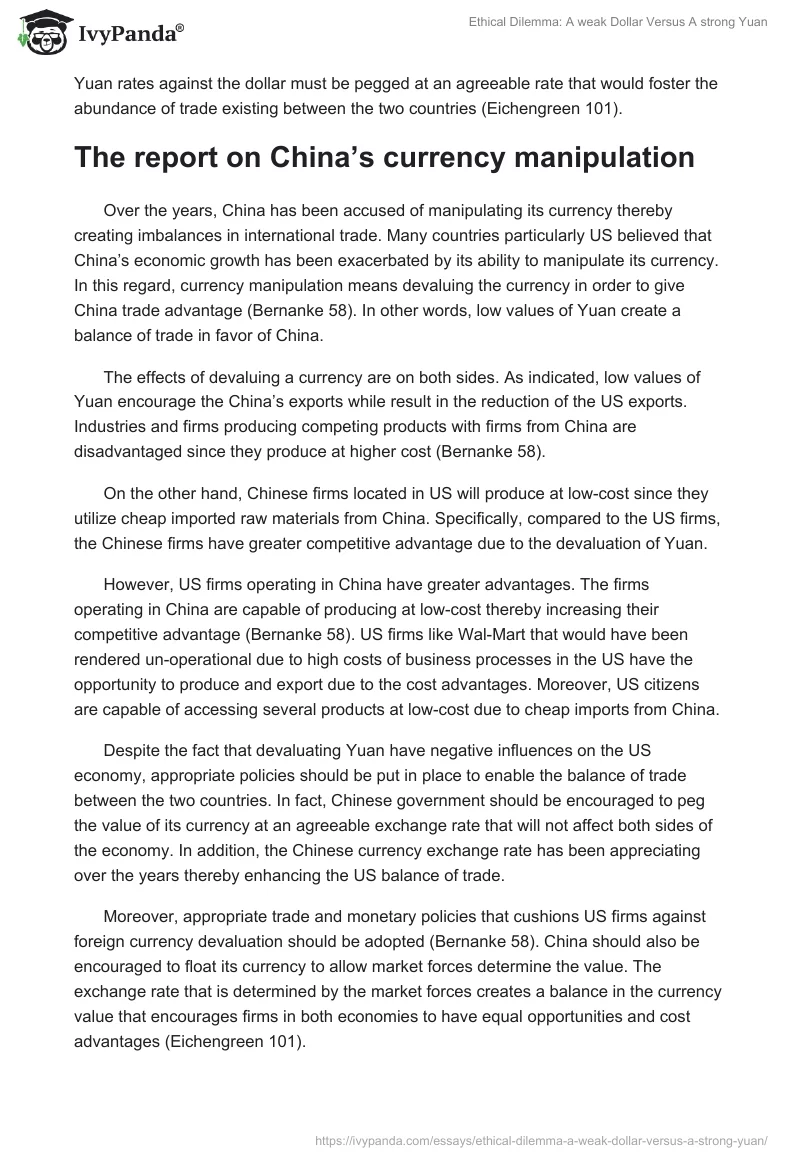 Ethical Dilemma: "A weak Dollar Versus A strong Yuan". Page 3