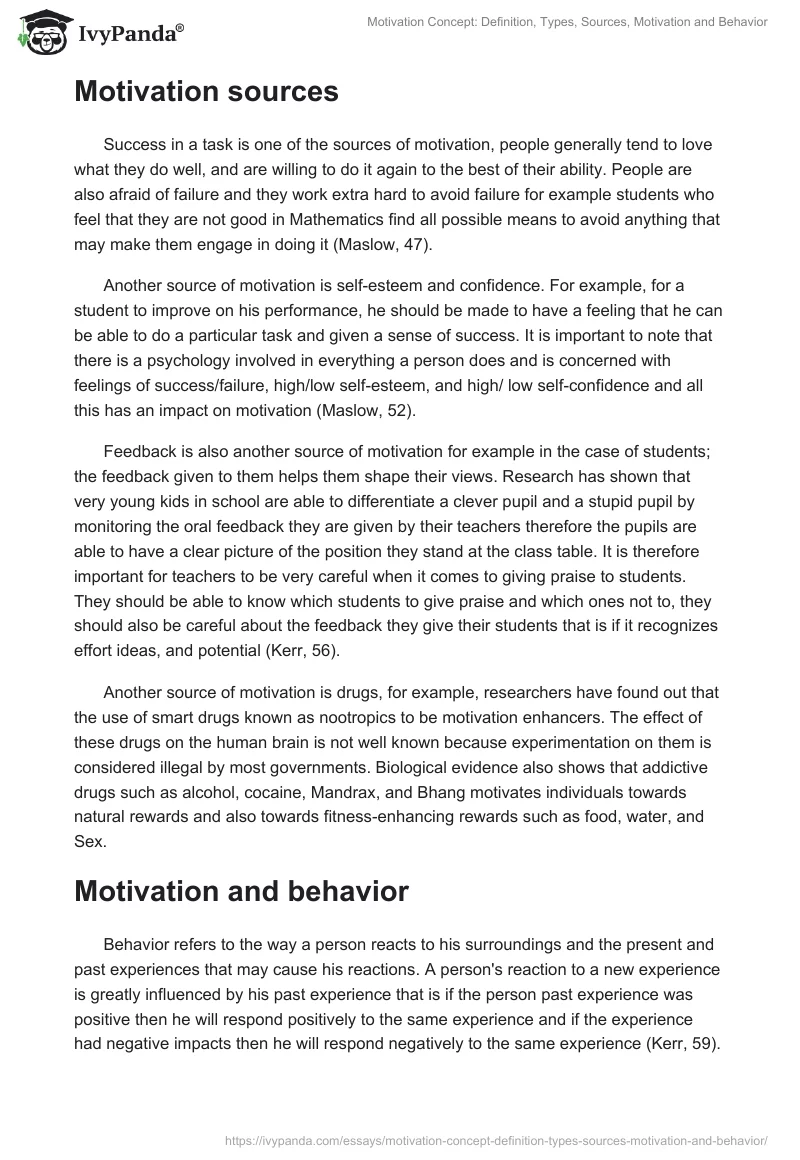 Motivation Concept: Definition, Types, Sources, Motivation and Behavior. Page 2