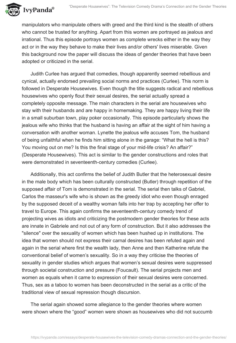 “Desperate Housewives”: The Television Comedy Drama’s Connection and the Gender Theories. Page 2