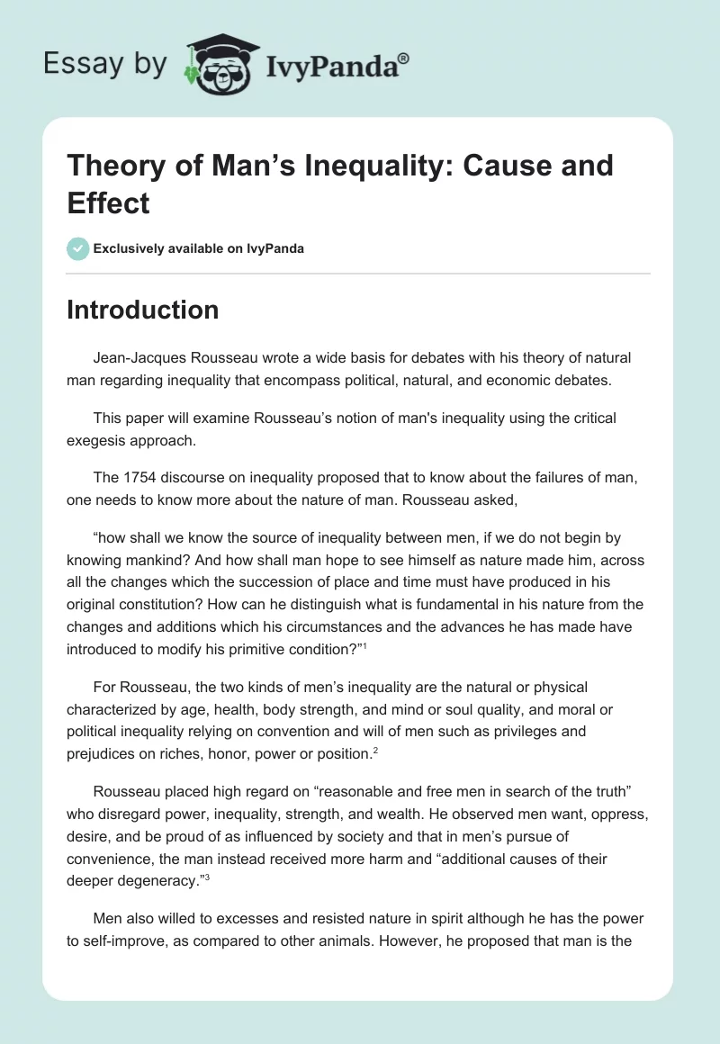 Theory of Man’s Inequality: Cause and Effect. Page 1