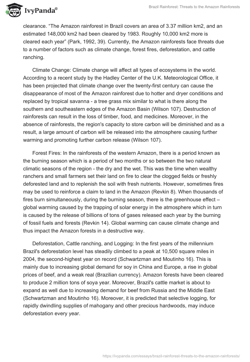 Brazil Rainforest: Threats to the Amazon Rainforests. Page 3