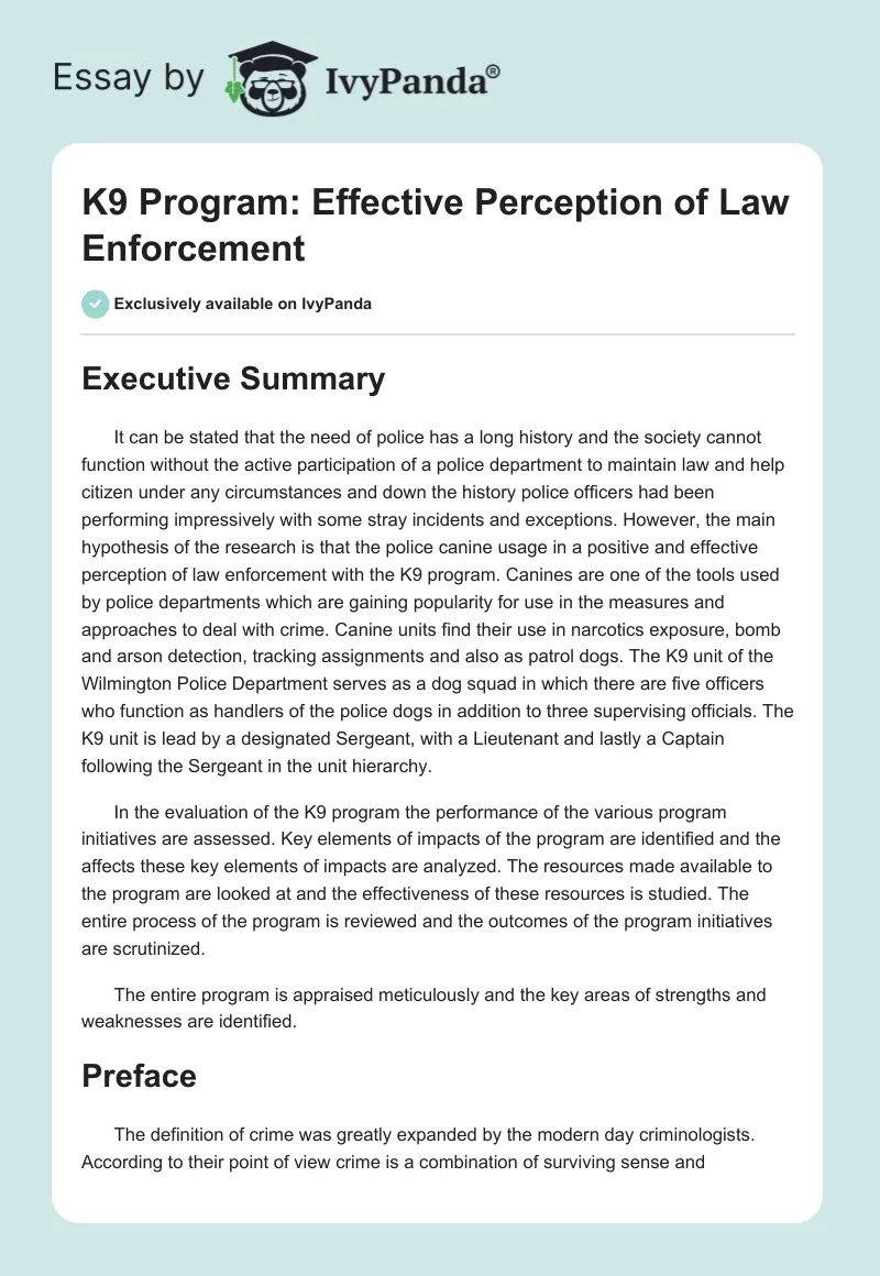 K9 Program: Effective Perception of Law Enforcement. Page 1