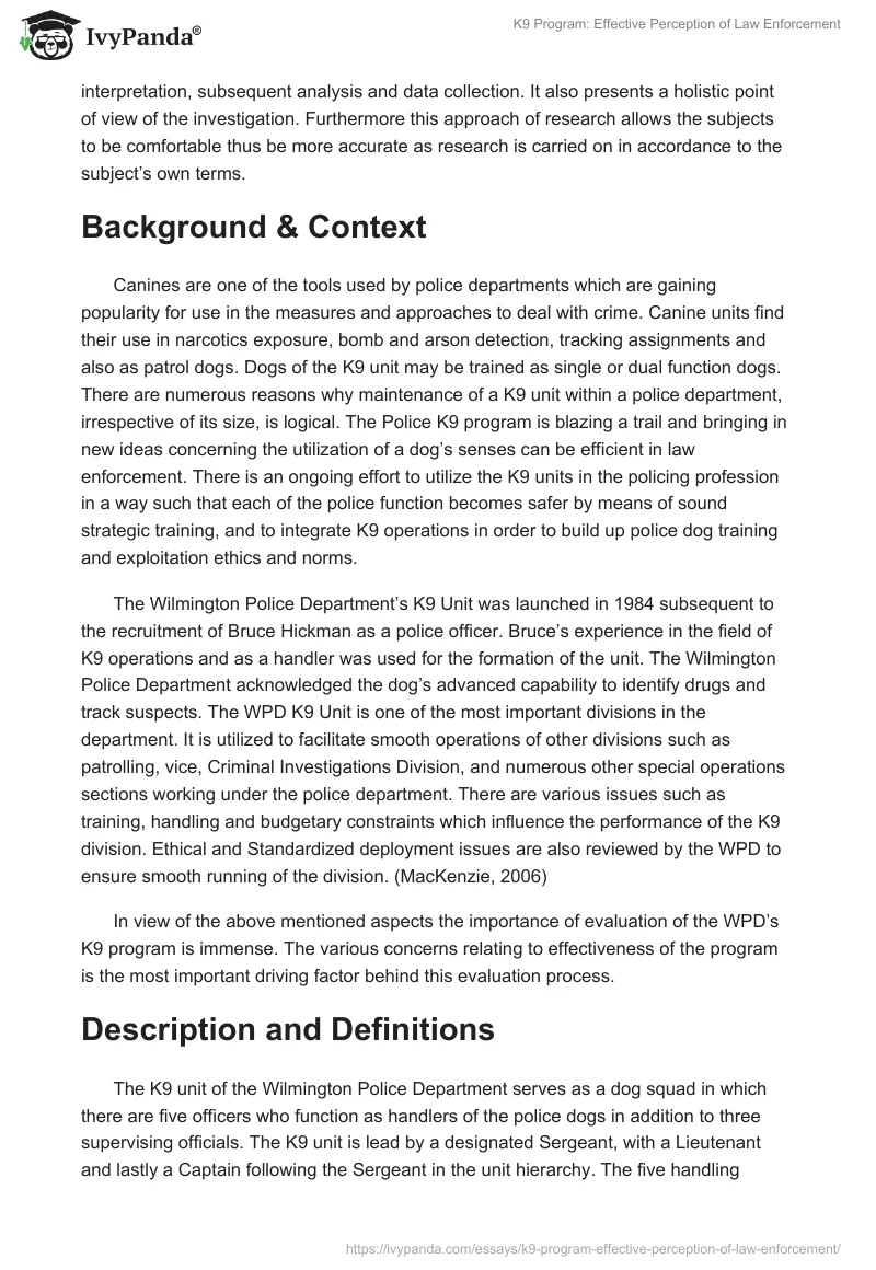 K9 Program: Effective Perception of Law Enforcement. Page 4